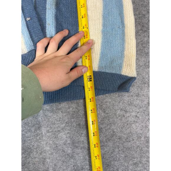 Vintage 50s Striped Cardigan Sweater Mens Small Blue White Button Up Cozy Knit - Picture 9 of 10